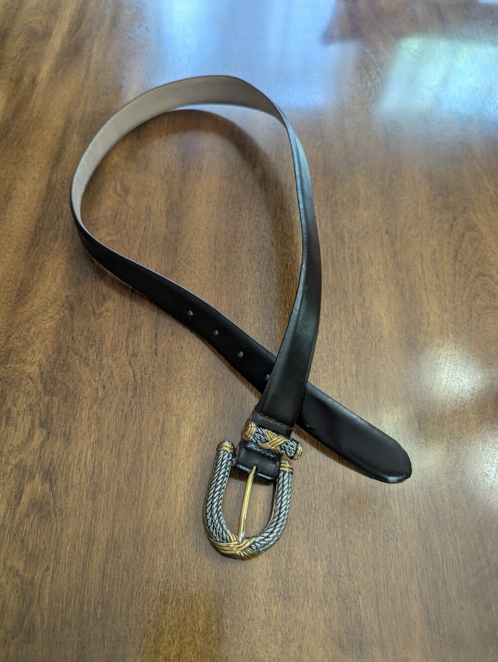 Vintage 90s Millennium women's L Dark brown leather belt w/ Gold/Silver  buckle